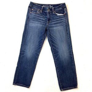 American Eagle Boy Fit Jeans Women's Size 2 Mid Rise Cropped Cotton Denim Blue
